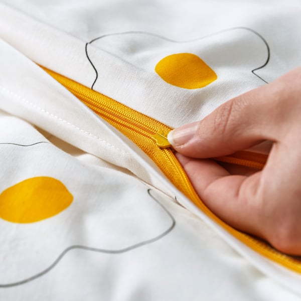 ÖGONLOCKSMAL Linge de lit enfant, 3 pièces, fleur blanc/jaune, 60x120 cm