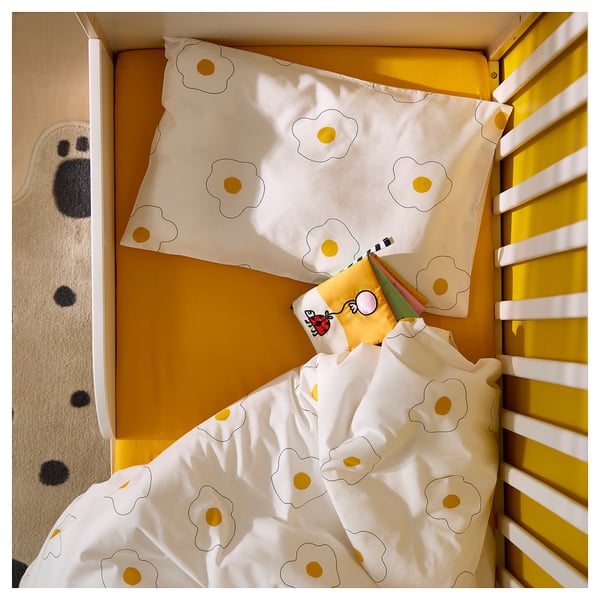 ÖGONLOCKSMAL Linge de lit enfant, 3 pièces, fleur blanc/jaune, 60x120 cm