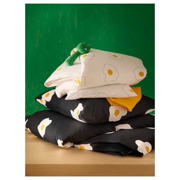 ÖGONLOCKSMAL Linge de lit enfant, 3 pièces, fleur blanc/jaune, 60x120 cm