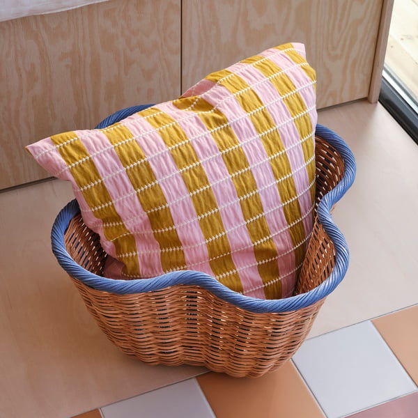 OMMJÄNGE Housse de coussin, rose/beige, 50x50 cm