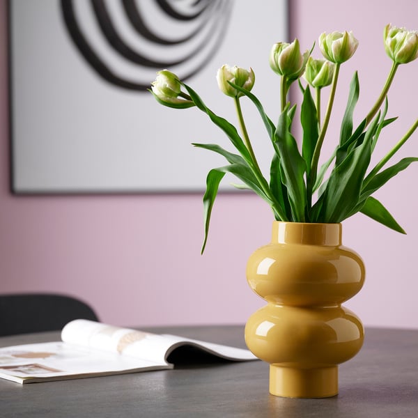 PÄRLHÄGG Vase, jaune-beige, 22 cm