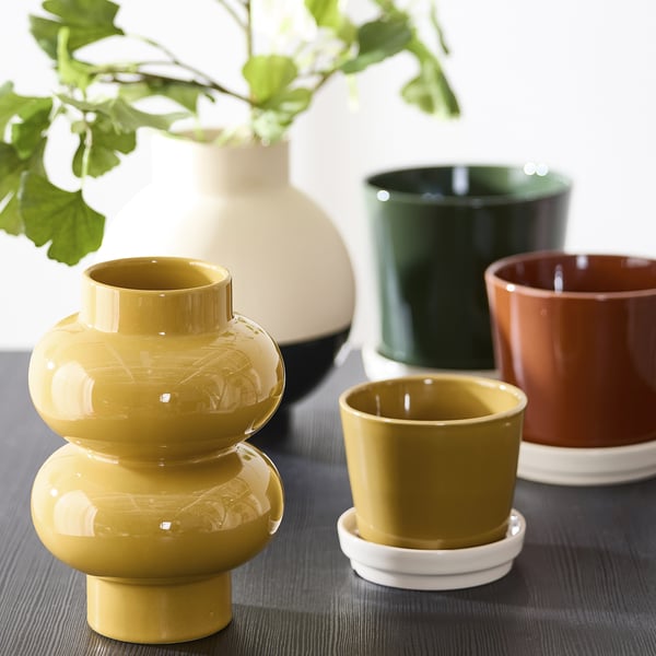 PÄRLHÄGG Vase, jaune-beige, 22 cm