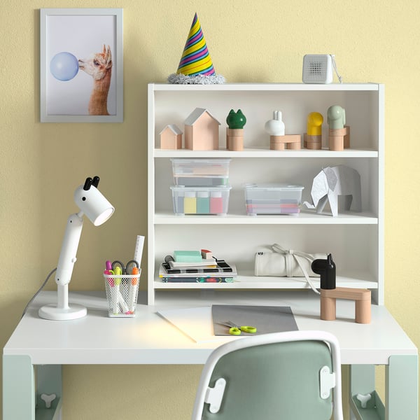 PÅHL Bureau avec tablette, hauteur réglable blanc/vert clair, 96x58 cm