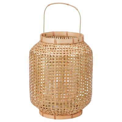 PÅVEFINK Lanterne bougie bloc, bambou, 33 cm