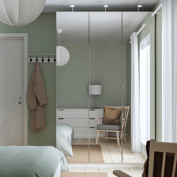 PAX / ÅHEIM Combinaison armoire, blanc/miroir, 150x60x236 cm