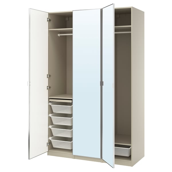 PAX / ÅHEIM Combinaison armoire, gris-beige/miroir, 150x60x236 cm