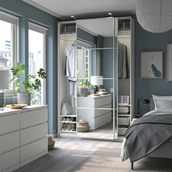 PAX / AULI Armoire pte coul, blanc/miroir, 150x43x236 cm