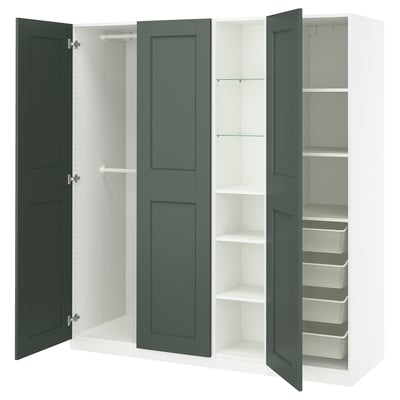 PAX / GRIMO Combinaison armoire, blanc gris vert/blanc, 185x60x201 cm