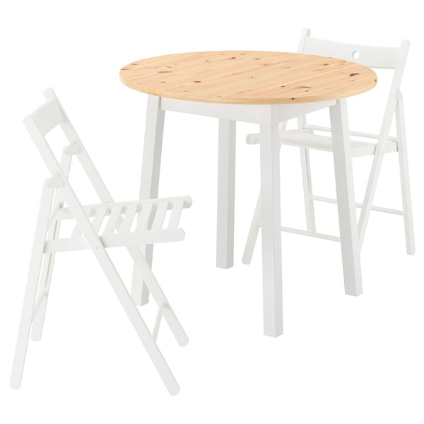 PINNTORP / FRÖSVI Table+ 2 chaises pliantes, teinté brun clair teinté blanc/pin blanc, 85 cm