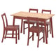 PINNTORP / PINNTORP Table et 4 chaises, teinté brun clair teinté rouge/teinté rouge, 125 cm