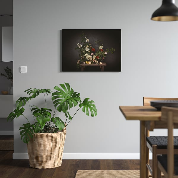 PJÄTTERYD Reproduction, fleurs - mur noir, 70x50 cm