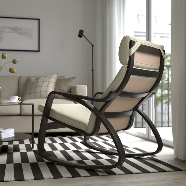 POÄNG Fauteuil à bascule, brun noir/Glose coquille d'oeuf