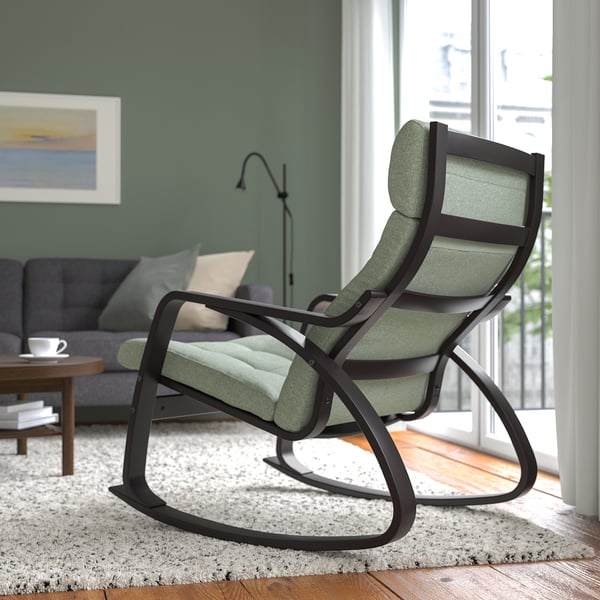 POÄNG Fauteuil à bascule, brun noir/Gunnared vert clair