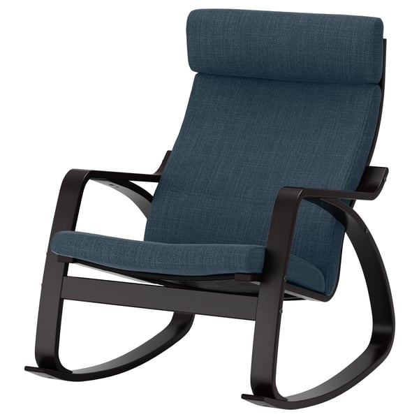 POÄNG Fauteuil à bascule, brun noir/Hillared bleu foncé