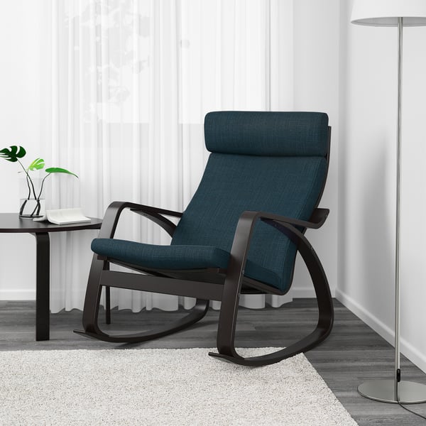 POÄNG Fauteuil à bascule, brun noir/Hillared bleu foncé