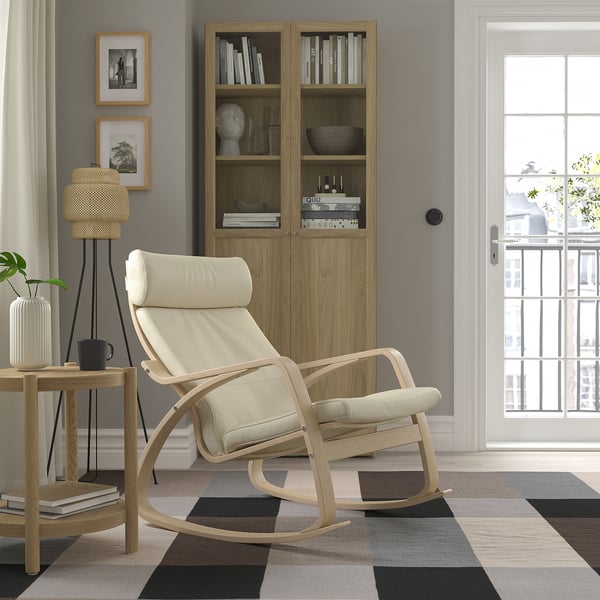 POÄNG Fauteuil à bascule, plaqué chêne blanchi/Glose coquille d'oeuf