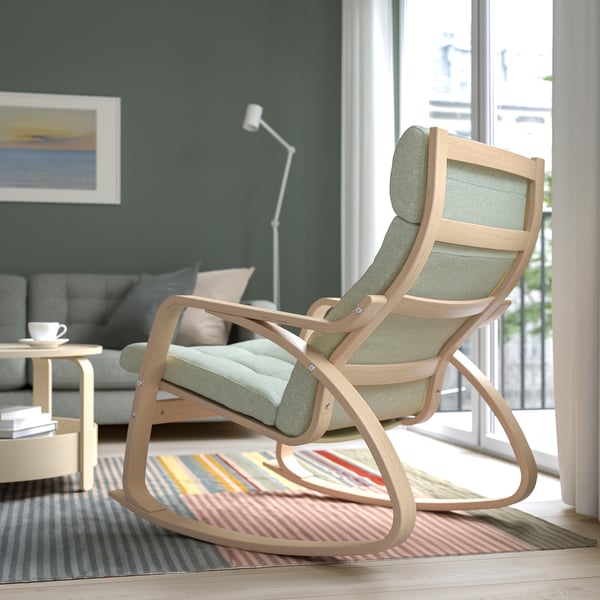 POÄNG Fauteuil à bascule, plaqué chêne blanchi/Gunnared vert clair