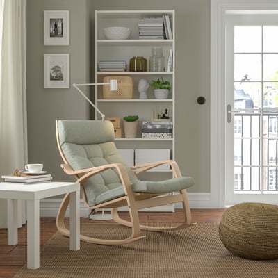 POÄNG Fauteuil à bascule, plaqué chêne blanchi/Gunnared vert clair