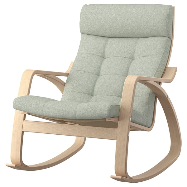 POÄNG Fauteuil à bascule, plaqué chêne blanchi/Gunnared vert clair