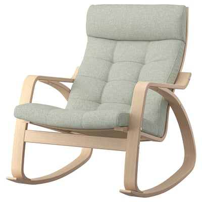 POÄNG Fauteuil à bascule, plaqué chêne blanchi/Gunnared vert clair