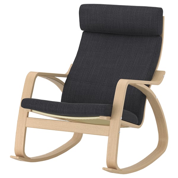 POÄNG Fauteuil à bascule, plaqué chêne blanchi/Hillared anthracite