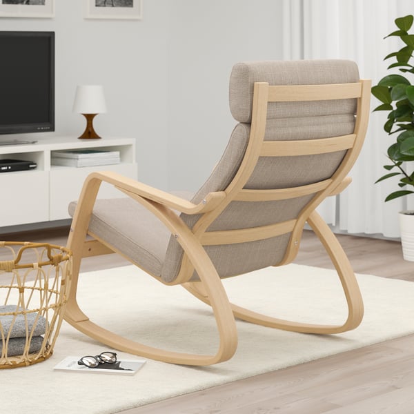 POÄNG Fauteuil à bascule, plaqué chêne blanchi/Hillared beige