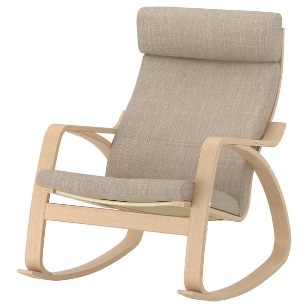 POÄNG Fauteuil à bascule, plaqué chêne blanchi/Hillared beige