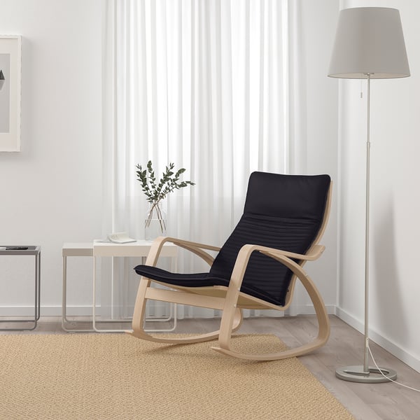 POÄNG Fauteuil à bascule, plaqué chêne blanchi/Knisa noir