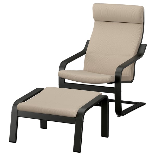 POÄNG Fauteuil avec repose-pieds, noir/Kelinge beige