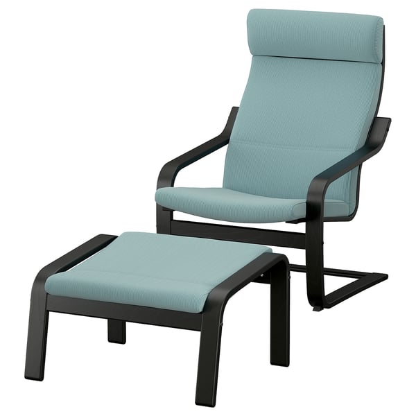 POÄNG Fauteuil avec repose-pieds, noir/Kelinge bleu gris