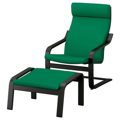 POÄNG Fauteuil avec repose-pieds, noir/Vissle vert profond
