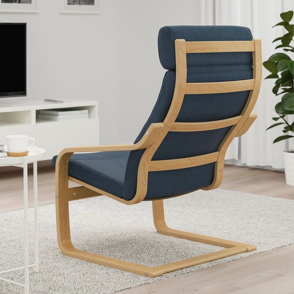 POÄNG Fauteuil, plaqué bouleau/Hillared bleu foncé