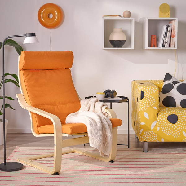 POÄNG Fauteuil, plaqué bouleau/Knisa orange vif