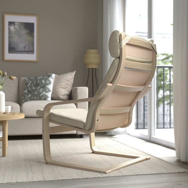 POÄNG Fauteuil, plaqué chêne blanchi/Glose coquille d'oeuf