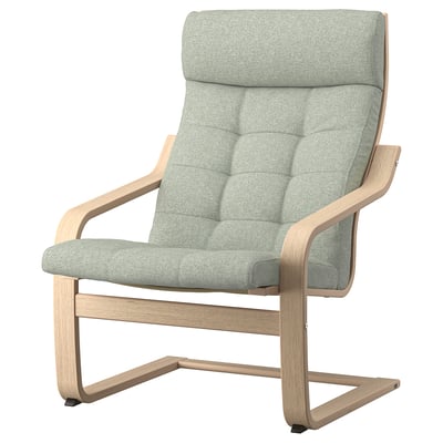 POÄNG Fauteuil, plaqué chêne blanchi/Gunnared vert clair