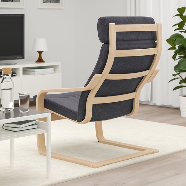 POÄNG Fauteuil, plaqué chêne blanchi/Hillared anthracite