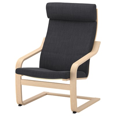 POÄNG Fauteuil, plaqué chêne blanchi/Hillared anthracite