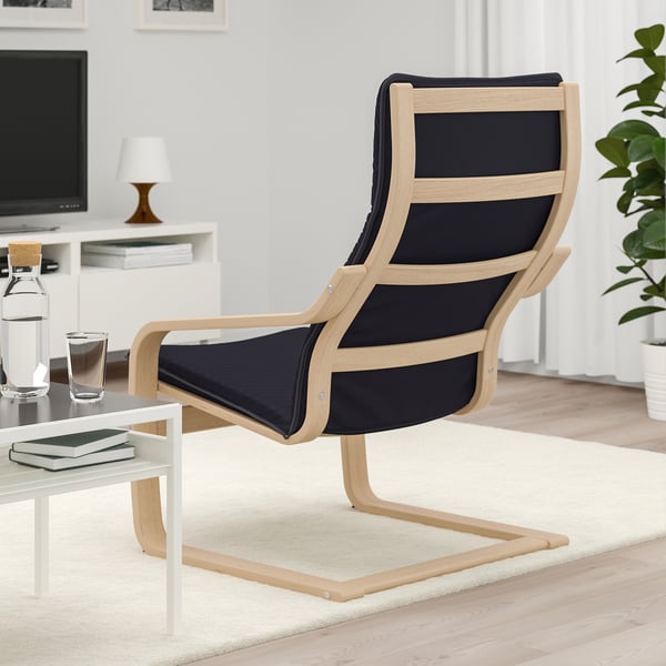 POÄNG Fauteuil, plaqué chêne blanchi/Knisa noir