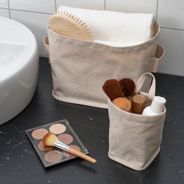 PURRPINGLA Corbeille, textile/beige, 10x10x15 cm