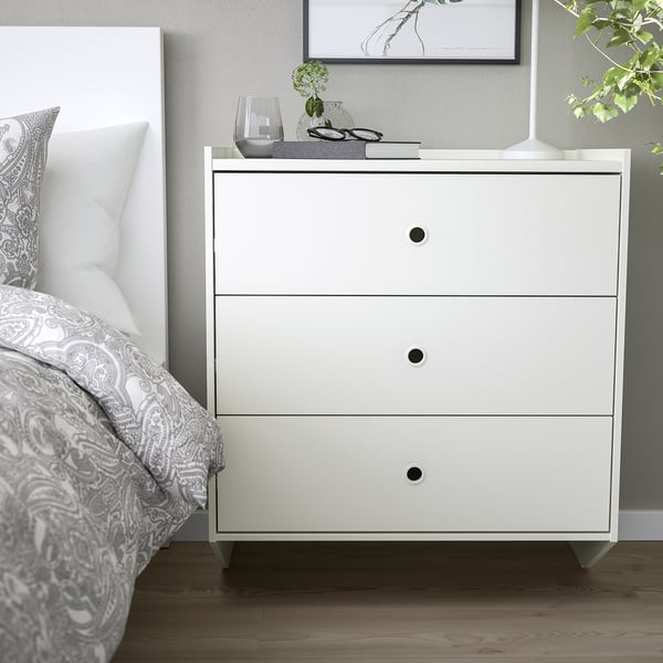 RACKNÄS Commode 3 tiroirs, blanc/fixation murale, 69x78 cm