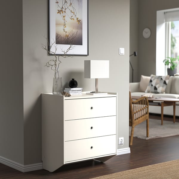 RACKNÄS Commode 3 tiroirs, blanc/fixation murale, 69x78 cm