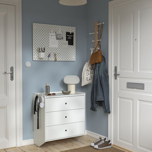 RACKNÄS Commode 3 tiroirs, blanc/fixation murale, 69x78 cm