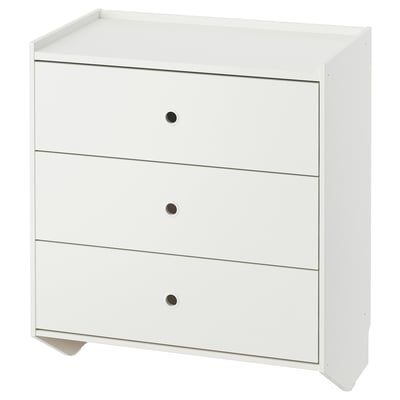 RACKNÄS Commode 3 tiroirs, blanc/fixation murale, 69x78 cm
