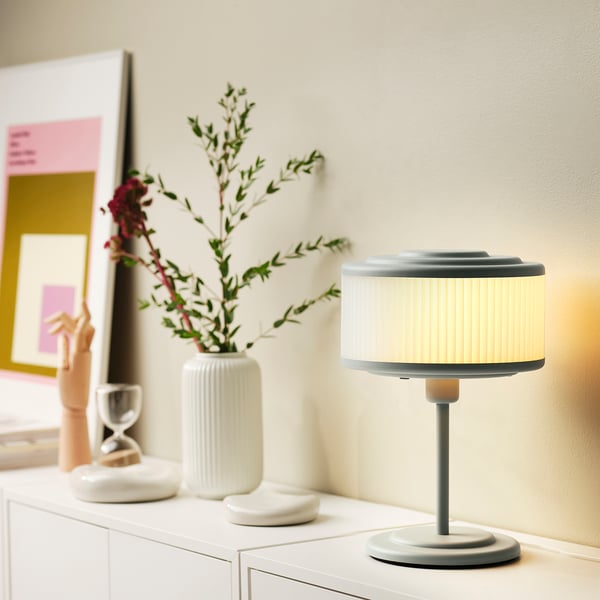 REMTÅNG Lampe de table, gris vert, 37 cm