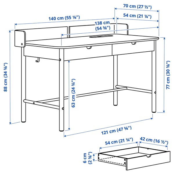 RIDSPÖ Bureau, chêne, 140x70 cm