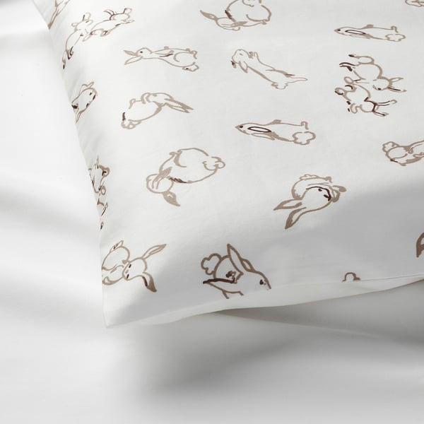 RÖDHAKE Housse couette+1 taie pour lit bébé, motif lapin/blanc/beige, 110x125/35x55 cm