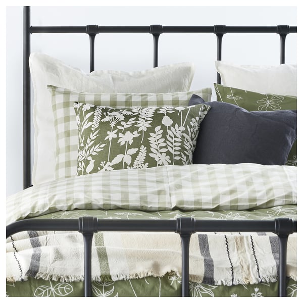 ROTVECKLARE Housse de coussin, gris vert/blanc, 50x50 cm