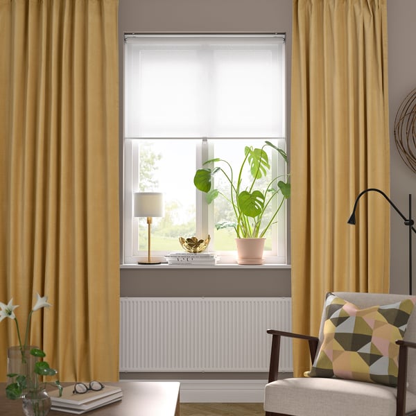 SANELA Rideaux, 2 pièces, beige-jaune/ruflette, 140x300 cm