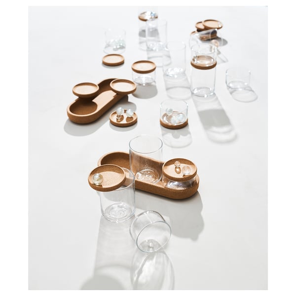 SAXBORGA Pots + couvercle et support, 5 pcs, verre liège