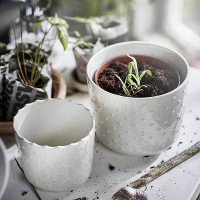 SESAMFRÖN Cache-pot, intérieur/extérieur blanc cassé, 12 cm